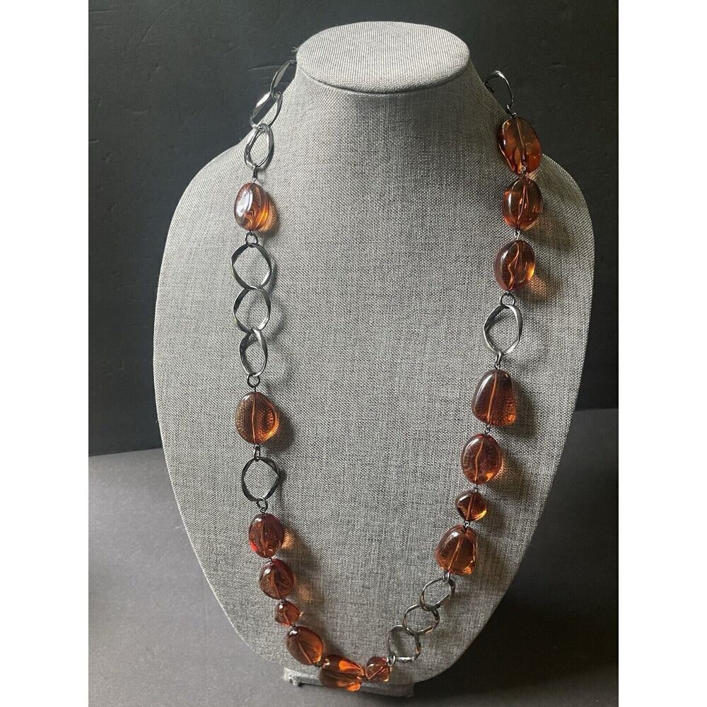 Dell’Olio Statement Necklace Belt Acrylic Art To Wear Gold Tone 38” Adjustable